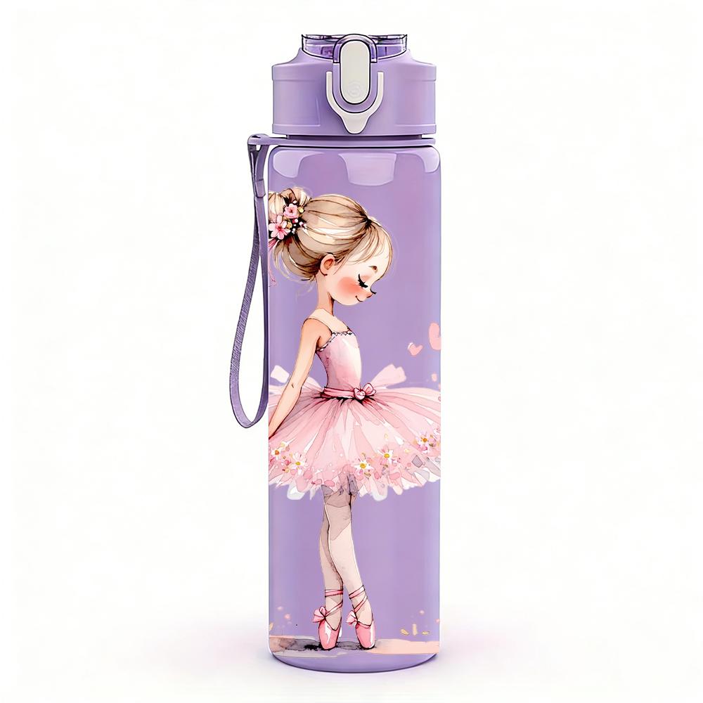 1PC Soft Pink Tutu Ballerina Silhouette 750ml Color Plastic Water Bottle Leakproof Flip Straw Lid For Sports Office Home Use