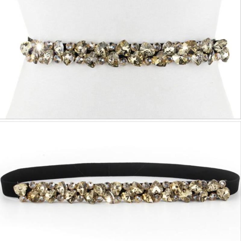 1PC Rhinestone Elastic Belt For Women Dresses Full Crystal Gem Black Female Waist Belt For Coats Down Fashion Luxury Ladies Belt