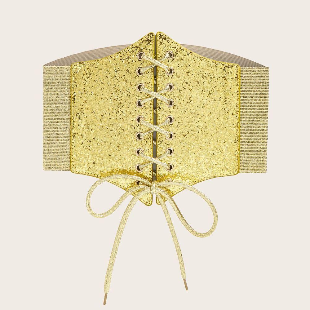 Elastic Gold Cummerbunds Shinny Blingbling Corset Belt Luxury Leopard Print Waistband  Dress