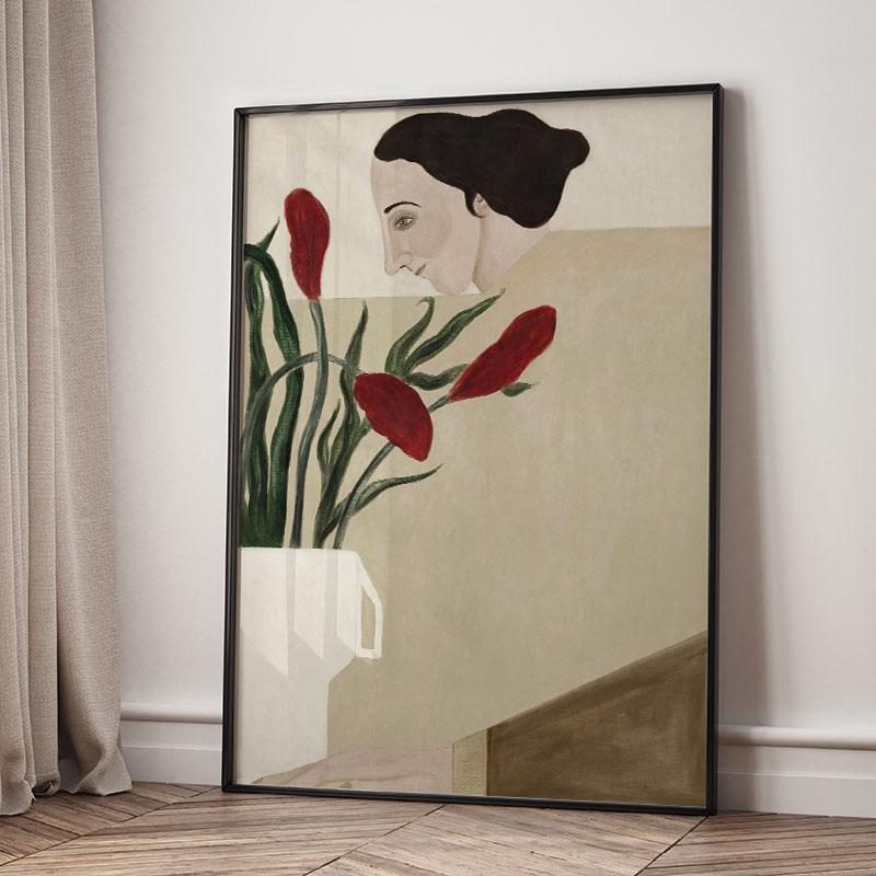 Абстрактный Постер Девушка Цветок Лимон Вино Настенное Искусство Холст Живопись Постеры и Принты Картины для Гостиной Спальни Домашний Декор