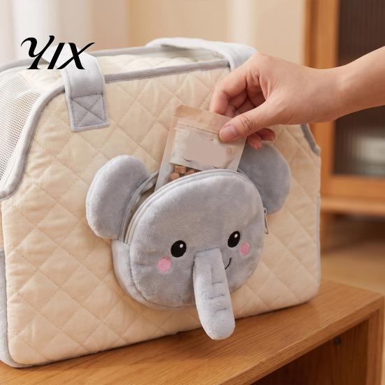 Cat Travel Carrier Quilted Purse, Breathable Pet Shoulder Bag, Mesh Window, Zipper Closure, Safety Buckle, Portable Purse Cute Bear Elephant