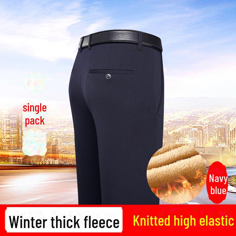 Men's Autumn/Winter Casual Business Trousers: Solid Color, Elastic Waist, Non-Iron, Anti-Wrinkle, Straight Fit.