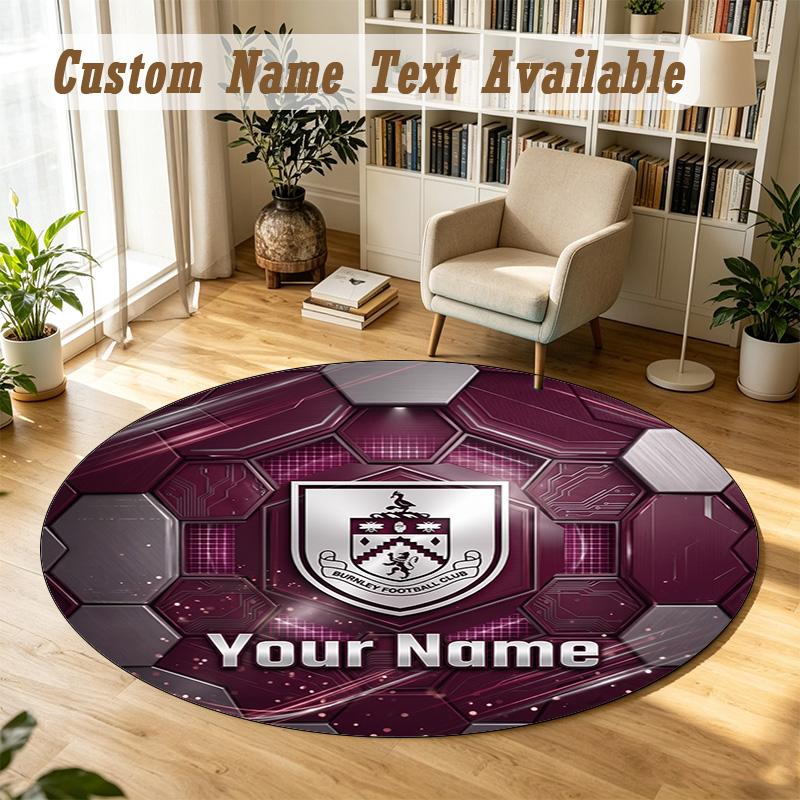 Round Rug Custom NameBurnley Football Pattern Non Slip Carpet Home Floor Decor