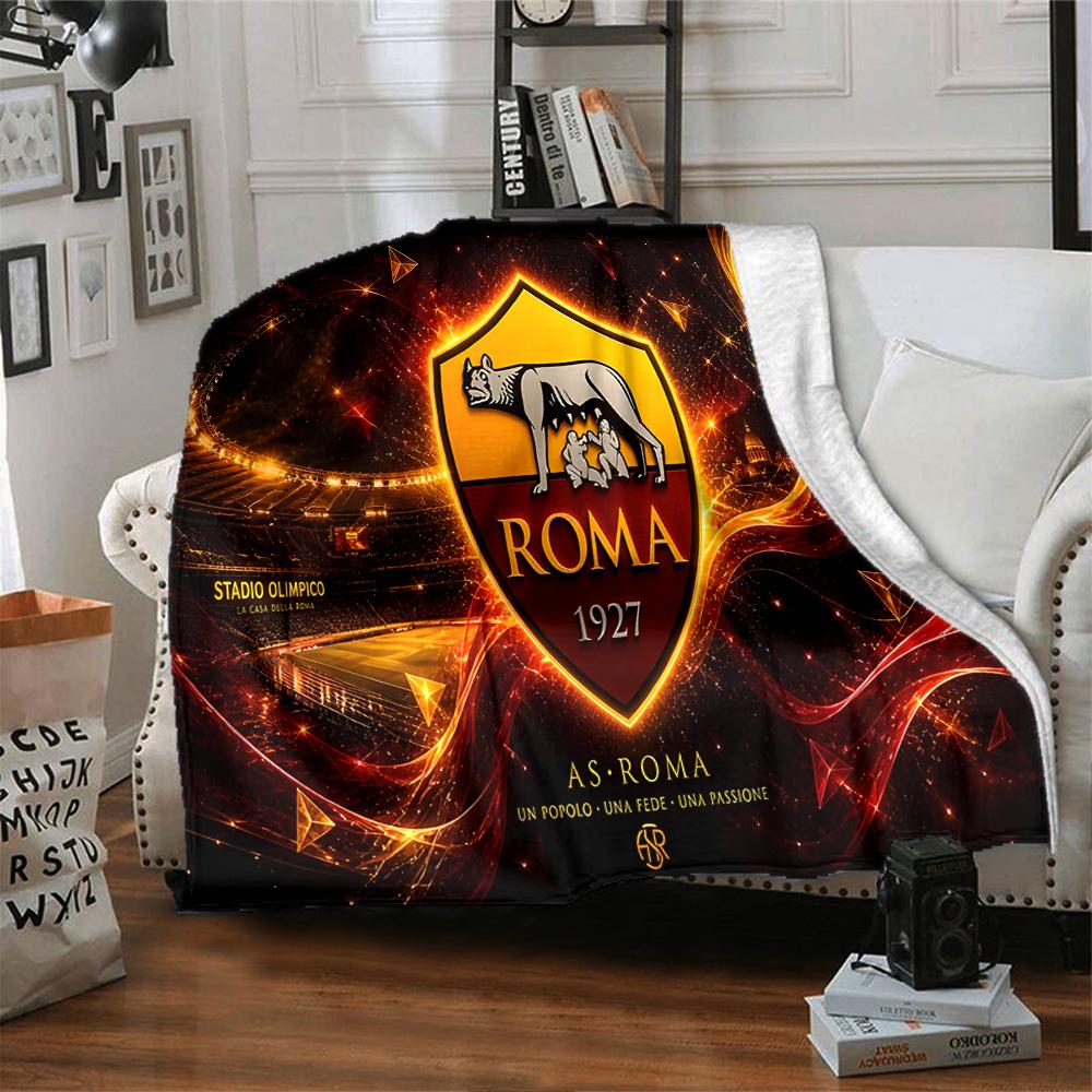 Roma Football Club Crest Flannel Blanket, Soft Polyester, Modern Design, All-Season for Camping, Travel, Gifts for holidays or birthdays