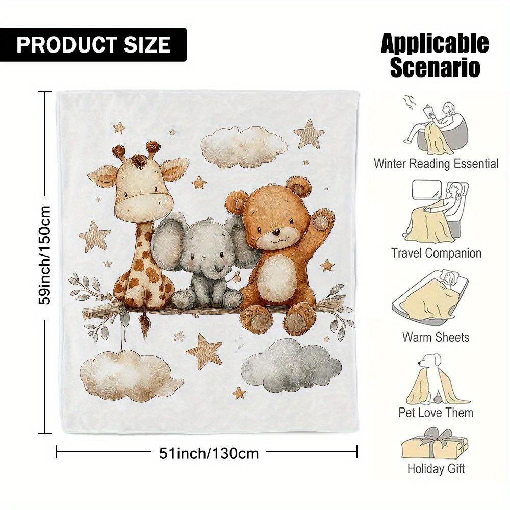 VIKAMA Cartoon Forest Animal Print Blanket, Soft And Warm, Washable, For Bedroom, Living Room Sofa And Afternoon Nap Blanket