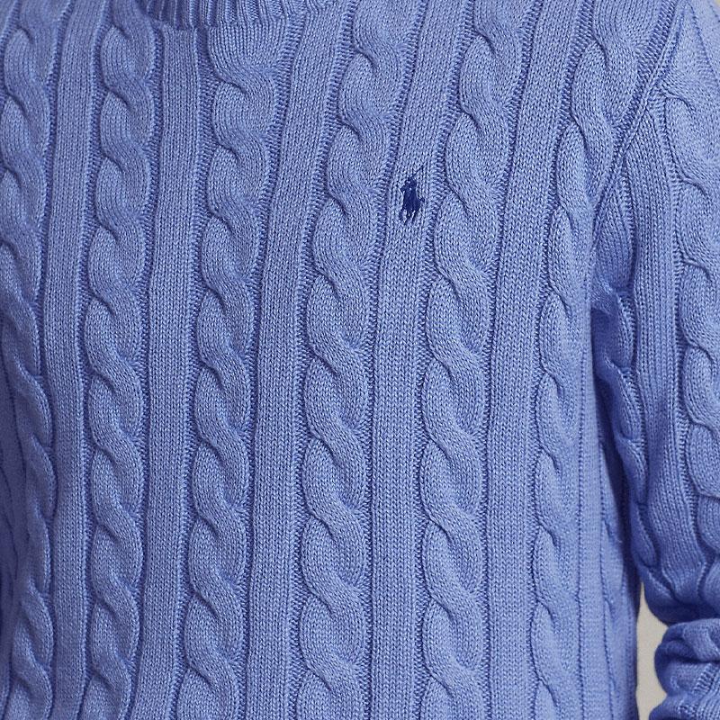 Polo Ralph Lauren FW22 Однотонный свитер с вышитым маленьким пони, вязаный косами, с круглым вырезом и длинными рукавами, мужской свитер, синий 710775885-037