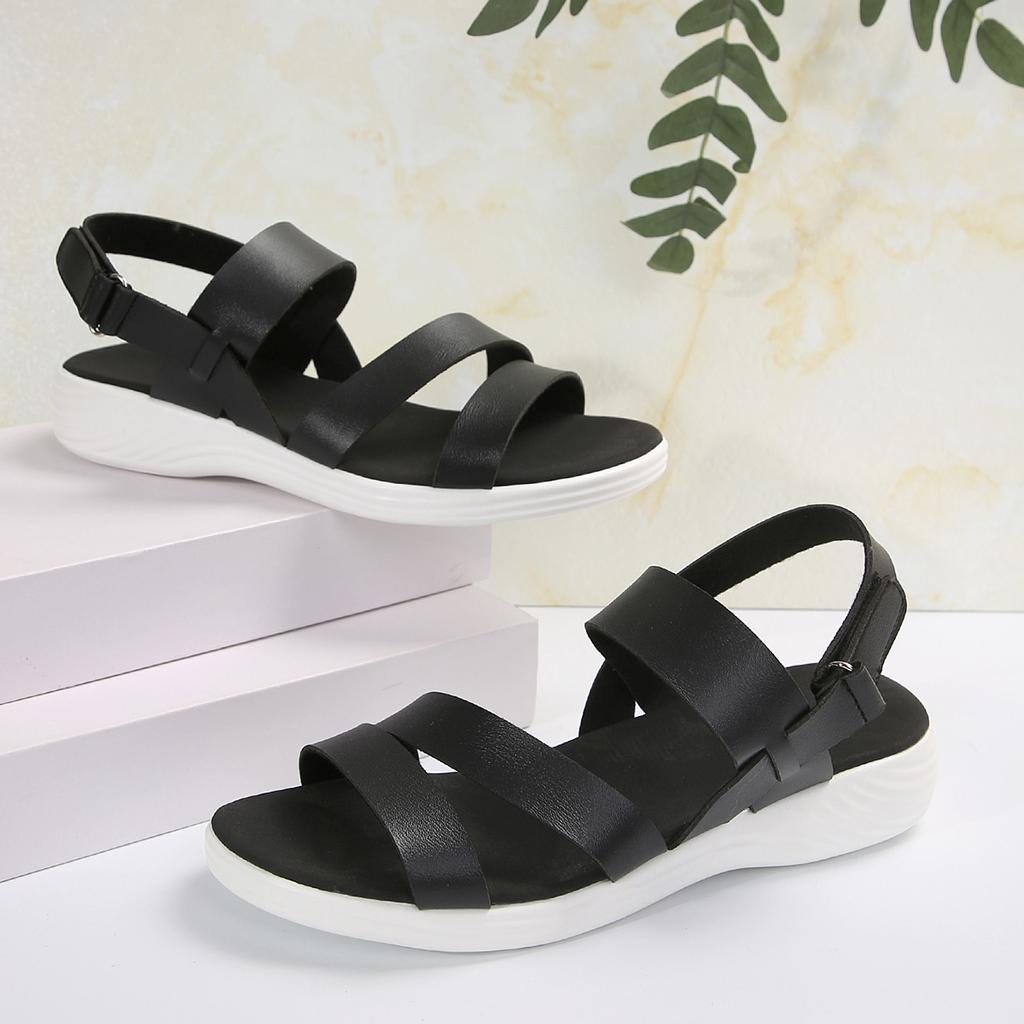 Женская летняя однотонная простая римская обувь с ремешком на щиколотке в стиле ретро с круглой головкой и плоской подошвой, удобная для женщин