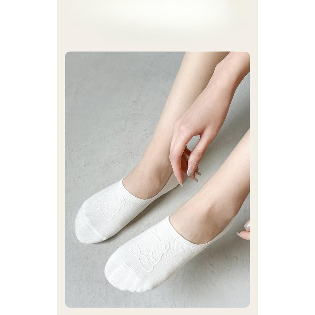 Носки-лодочки с рисунком медвежонка, женские тонкие нескользящие силиконовые носки с невидимой пяткой, женские летние простые короткие носки с неглубоким носком