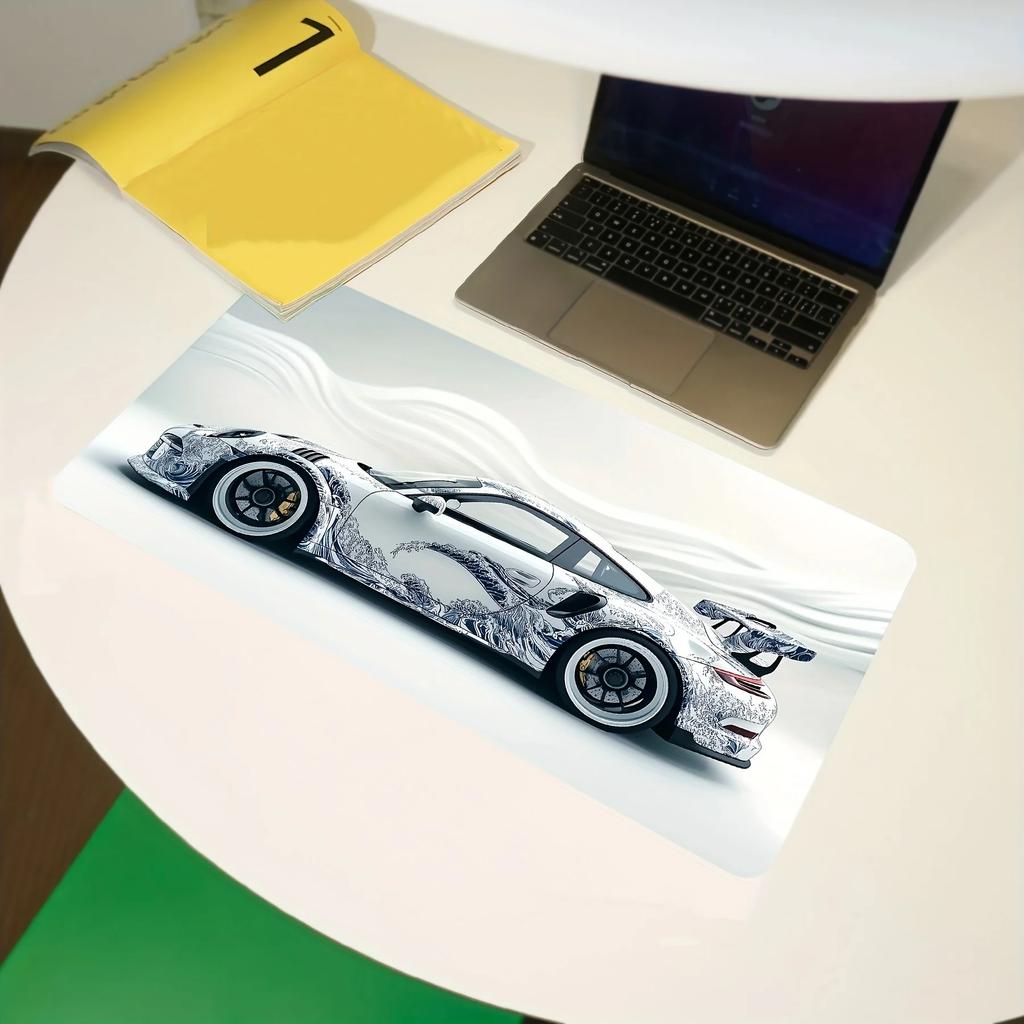 Large White Sports Car Design Gaming Mouse Pad -Slip Rubber Base Extended Desk Mat for Gamer Use Computer Accessories