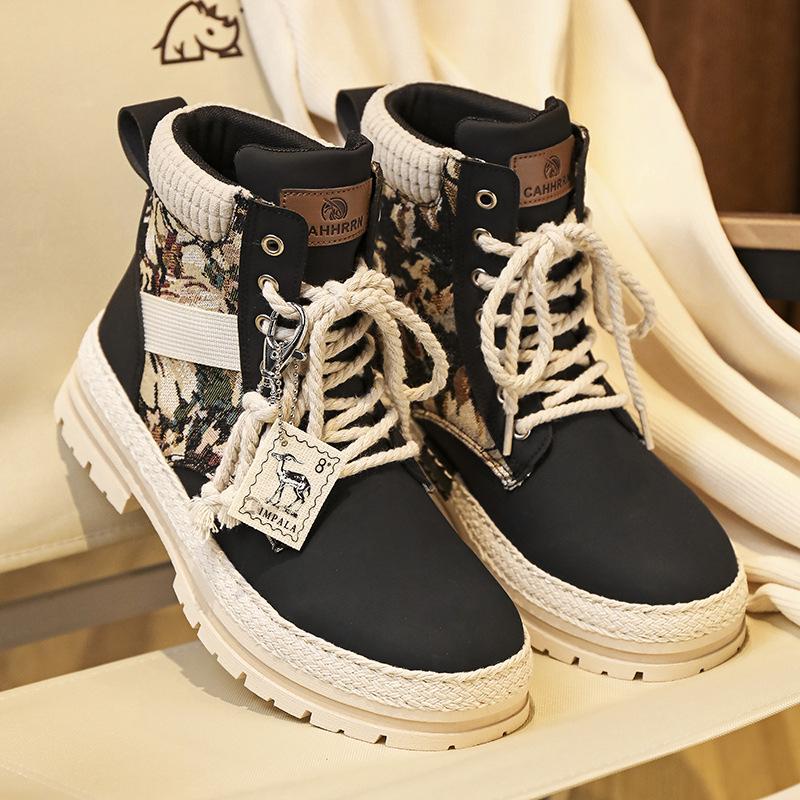 Ботинки мартин мужские 2025 новая осень новые мужские ботинки на платформе для увеличения роста универсальные повседневные мужские туфли на соломенной подошве