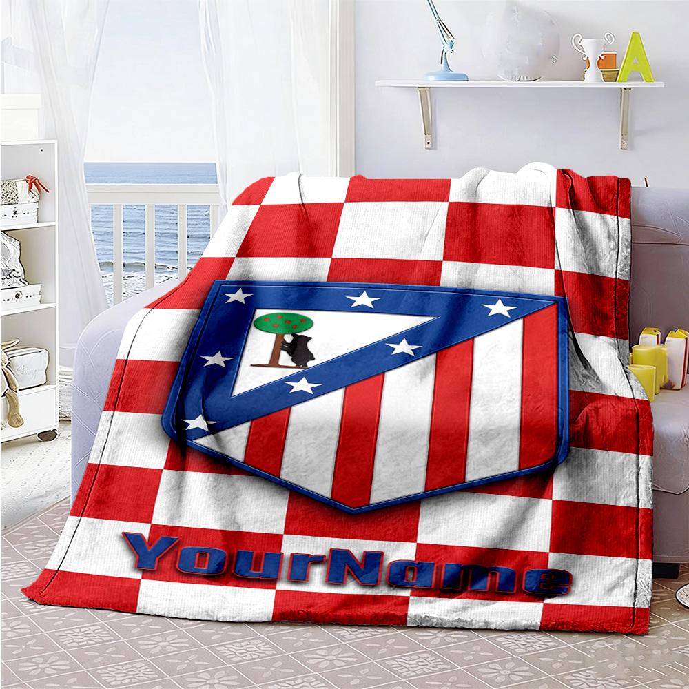 Atletico Madrid Personalized Text Blanket Gift Customizable Blanket Soft & Cozy Throw For Livingroom Office Couch Seaside for All Occasions