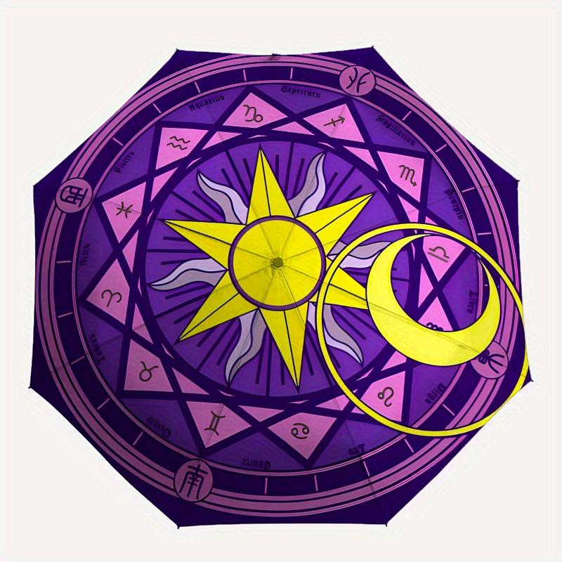 Zodiac Sun & Moon Symbol StickerUmbrella, Portable 3-Fold Umbrella for Men & Women,Christmas Gift ES304
