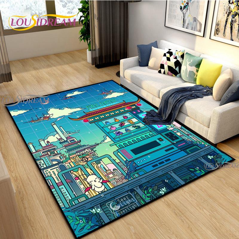 Японское Аниме Ночной Пейзаж Ковры Детская Игровая Напольная Подстилка Alfombra Мультяшные Ковры Современный Домашний Декор Гостиной Моющийся Напольный Ковер
