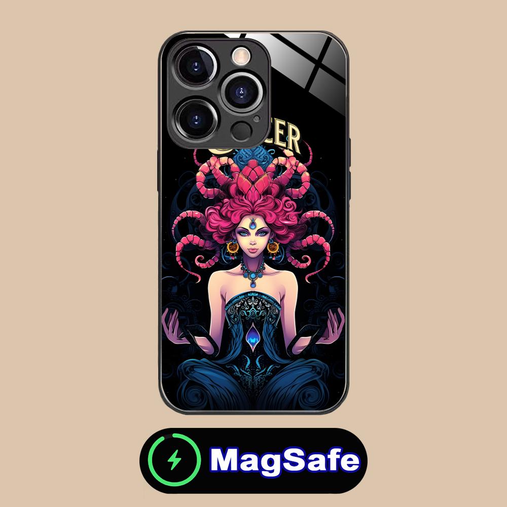 Чехол для мобильного телефона со знаком зодиака Рак для iPhone 17 16 15 14 13 12 11 Pro Max Plus Mini MagSafe Стеклянный Цветной Чехол Красивый Роскошный