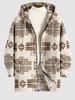 Men's Longline Woolen Aztec Ethnic Geometric Print Zip Up Pocket Hooded Coat