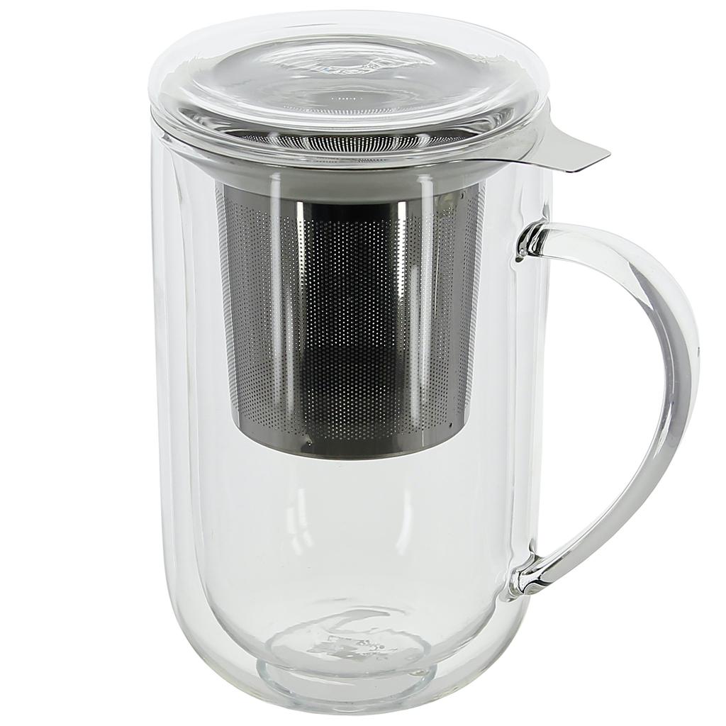 Winter Tea Mug Thermal Glass With Infuser And Steel Strainer