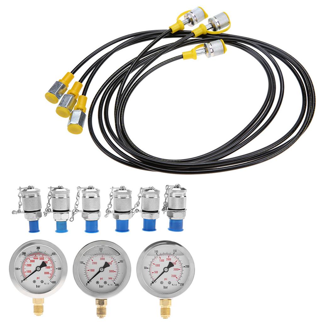 Excavator Hydraulic Pressure Test Kit with Testing Point Coupling and Gauge
