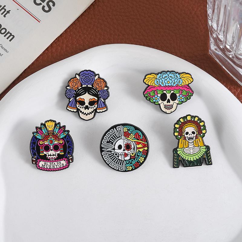 День Мертвых Скелет Кошка Катрина Эмалевые Значки De Los Muertos Мексиканский Фестиваль Броши Значок на Лацкан Украшения Подарки для Друзей