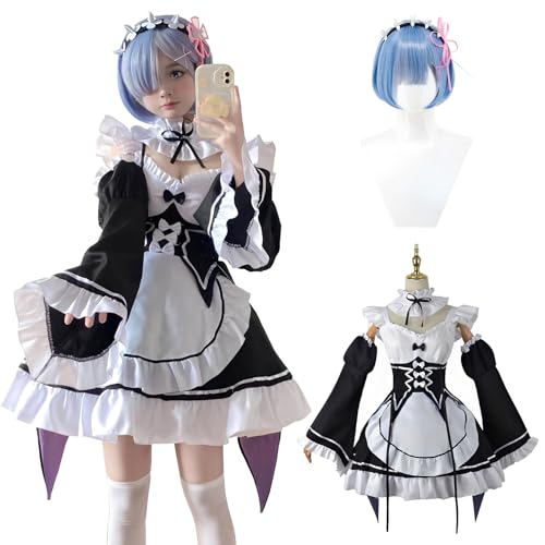 ReZero Starting Life Another World Cosplay Wig Rem Ram Emilia Natsuki Subaru Maid Outfit Costume Adult