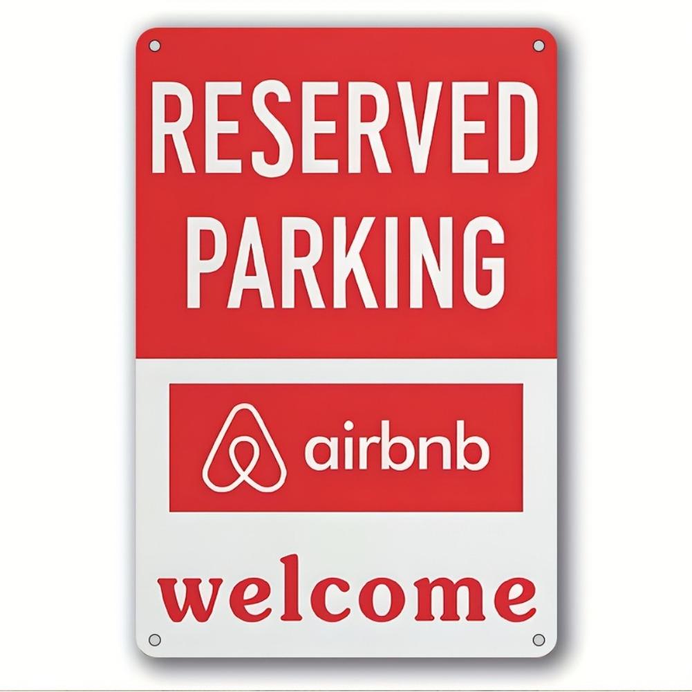 Добро пожаловать на парковку Airbnb в винтажном стиле - Водонепроницаемый металлический настенный декор, 8x12 дюймов, Красно-белый, Забавный домашний акцент для ресторанов