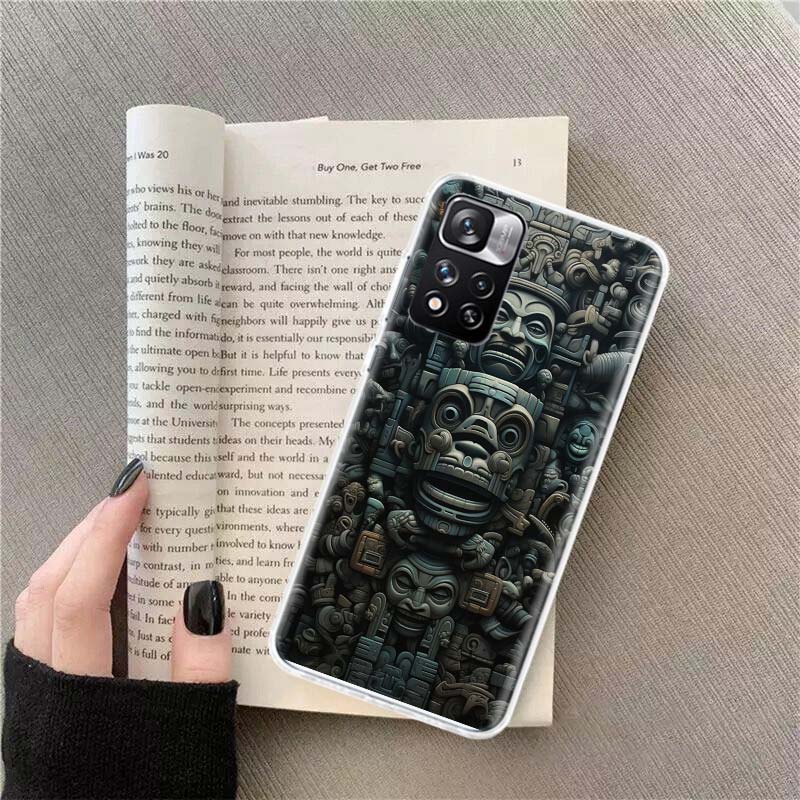Каменный Чехол в Ацтекском Стиле Майя для Redmi Note 13 12 Pro Plus 14 15 Pro 5G 11 11T 11E 11S 10 Pro 10S 9 9S Прозрачный TPU Чехол
