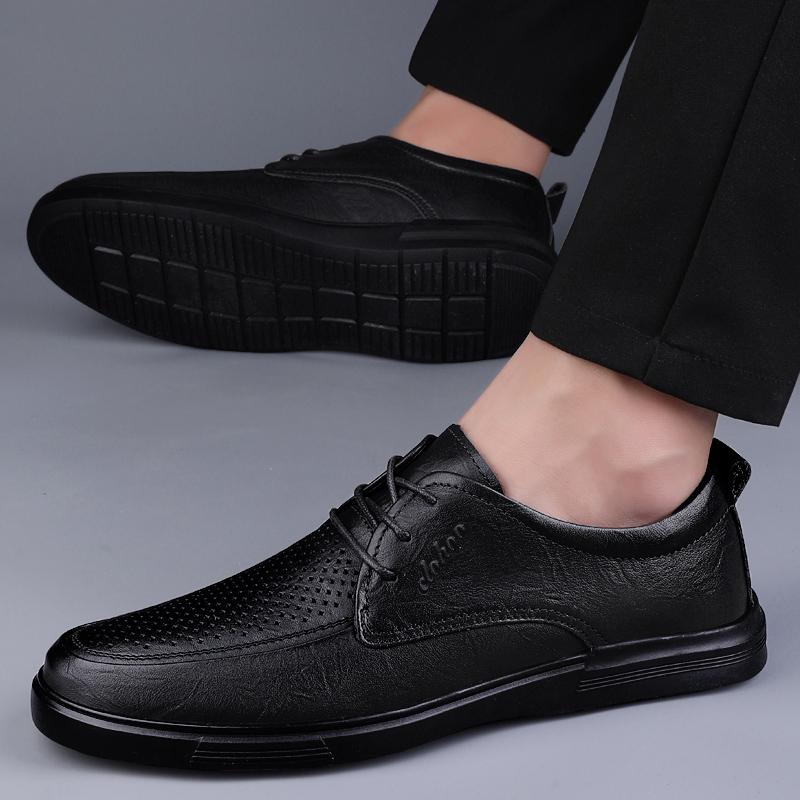 Fashion Summer Men Punching Leather Casual Shoes High Business Dress Shoes Lace Up Oxford Footwear Men Breathable Comfort Driving Shoes