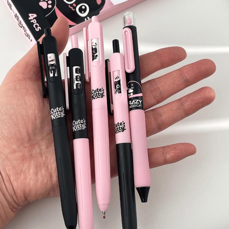 4/5pcs Cute Kitty Gel Pens Set Click-to-Change Pattern Kawaii Cat Gel Ink Pens 0.5mm Tip Black Refill School Supplies