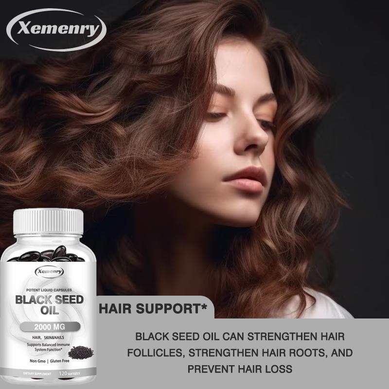 Xemenry Black Cumin Oil Softgels support healthy hair, skin, and nails.