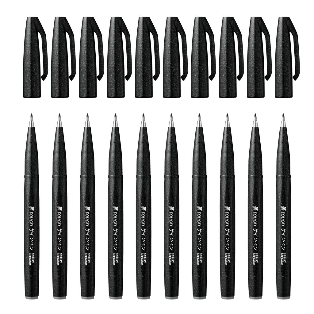 Pentel Sign Pen Brush Touch SES15C-A Набор из 10 шт. Черный Маркер с тонким наконечником для письма и рисования