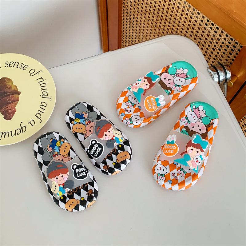 Children's Summer Cartoon Ankle Slippers for Girls Boys Indoor Outdoor Soft PVC Outsole Non-Slip Slide Sandals for Children
