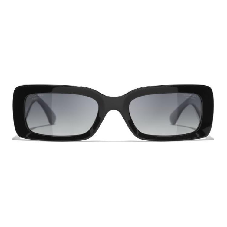 Chanel 24K Rectangular Sunglasses With Lettered Temples Unisex sunglasses Black CH5534A-C622S8