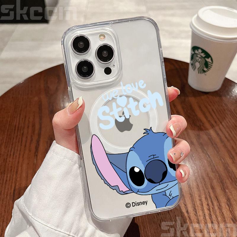 Disney Stitch And Angel Clear Case For Samsung Galaxy S25 S24 S23 S22 S21 Ultra Plus S20 FE For Magsafe Wireless Charging Cover