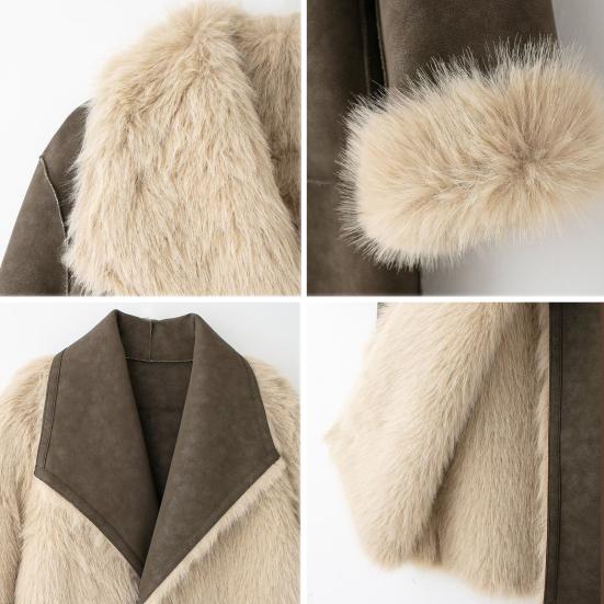 Yousheng Faux Fur Long Trench Coat for Women Reversible Fuzzy Fleece Sherpa Lined Jackets Winter Furry Trimmed Casual Overcoat