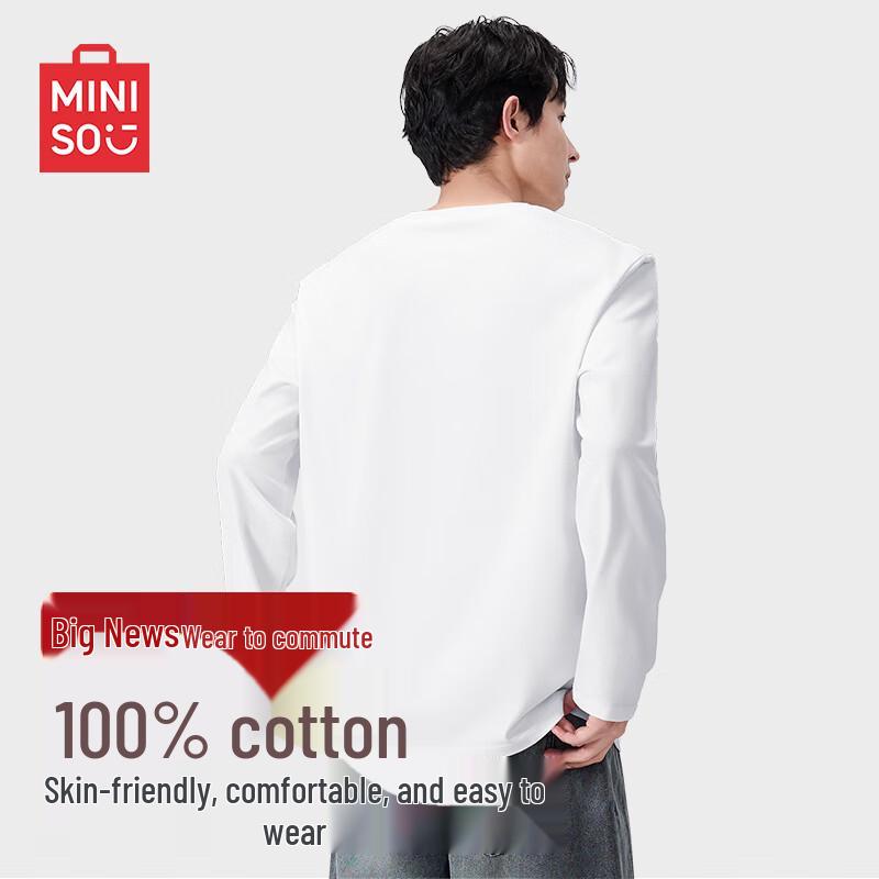 MINISO Мужская футболка с длинным рукавом из тяжелого чистого хлопка