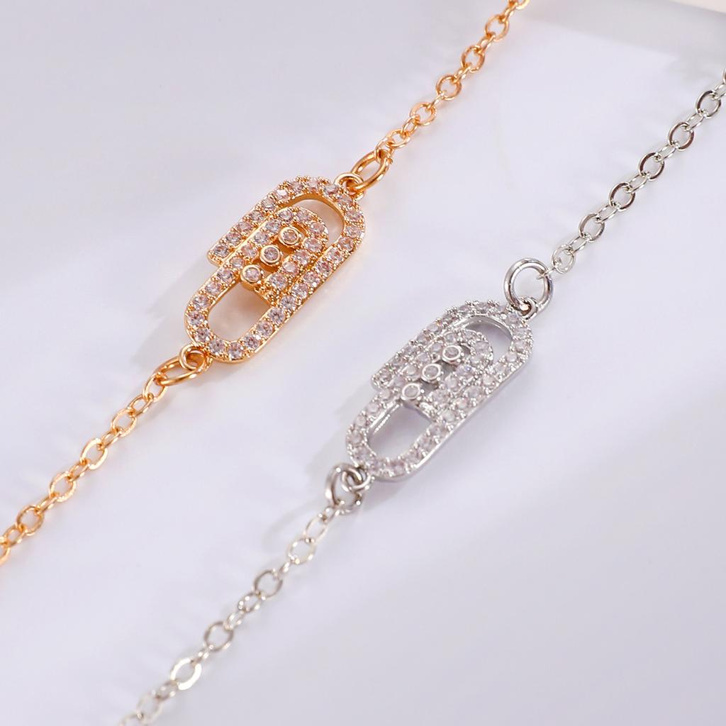 Korean Version Niche Design Micro-inlaid Zircon Geometric Paperclip Bracelet Femininity Simple High-end Personalized Jewelry