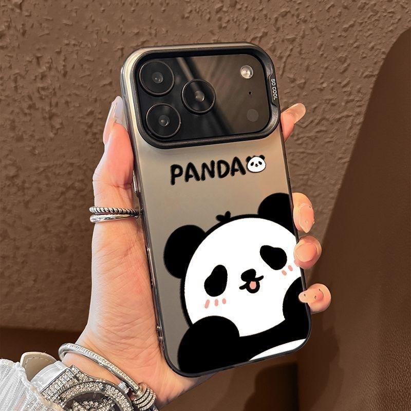 Cute Cartoon Panda Pattern Phone Case for iPhone 17 Air 16 15 14 11 Pro 13 12 Mini 8 7 Matte Laser Bumper Shockproof Hard Cover