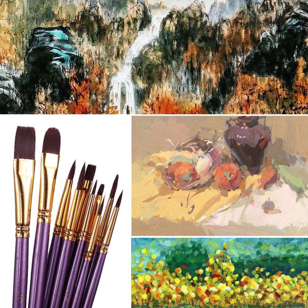 10pcs/set Purple DIY Art Supplies Watercolor Pen Nylon Hair Paintbrush Oil Painting Brush