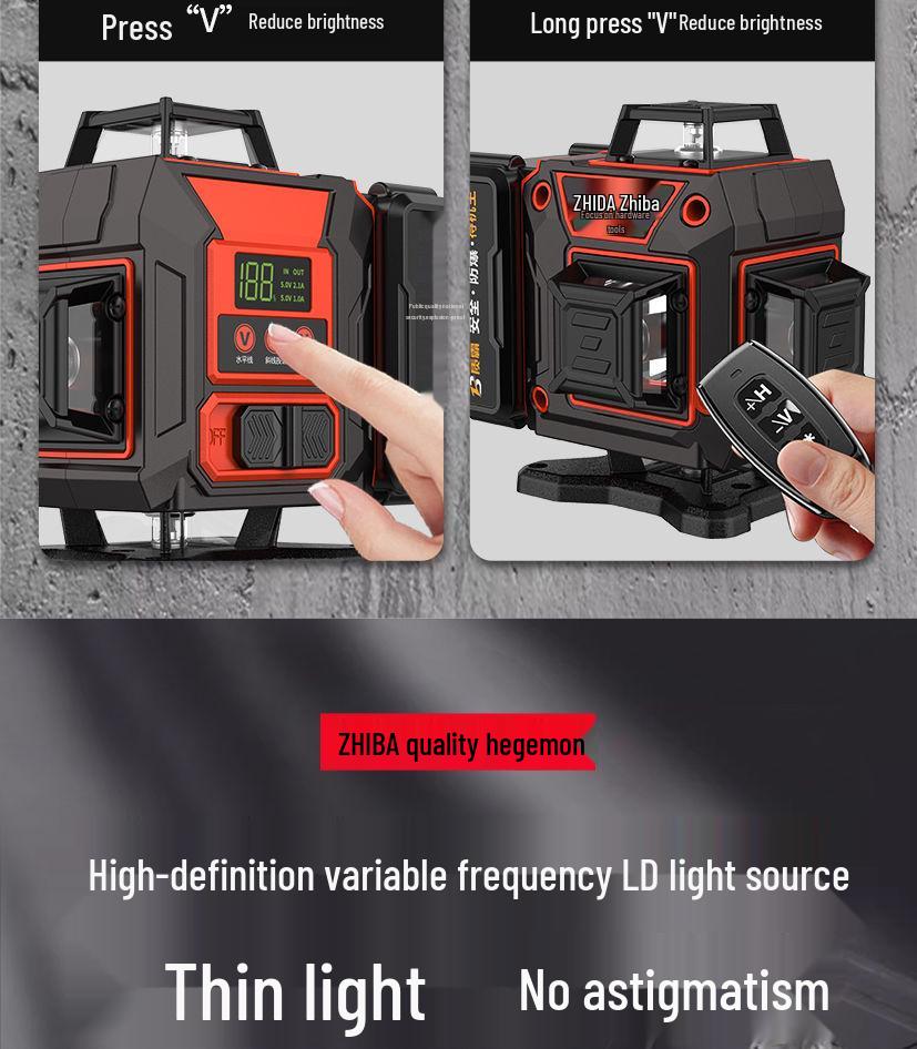 12-линейный высокоточный зеленый инфракрасный уровень с автоматическим креплением к наружной стене и самовыравниванием