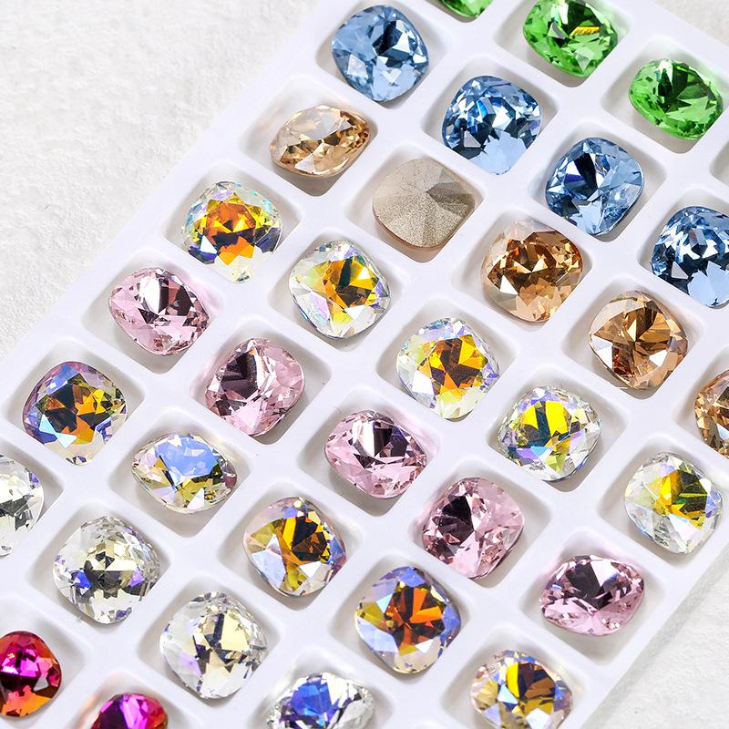 Nail Art Fat Square Diamond Shijia Same K9 High-Quality Square Diamond Diy Jewelry Accessories Nail Sticker Drill Crystal Pointed Bottom Drill