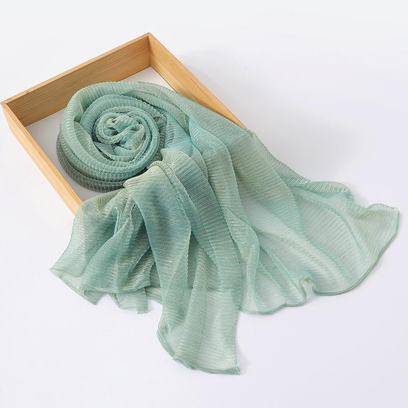 Женские мерцающие хиджабы Однотонный шарф Эластичная пряжа Жатый платок Мусульманский исламский тюрбан Блестящий однотонный шарф Головной убор Обертывание