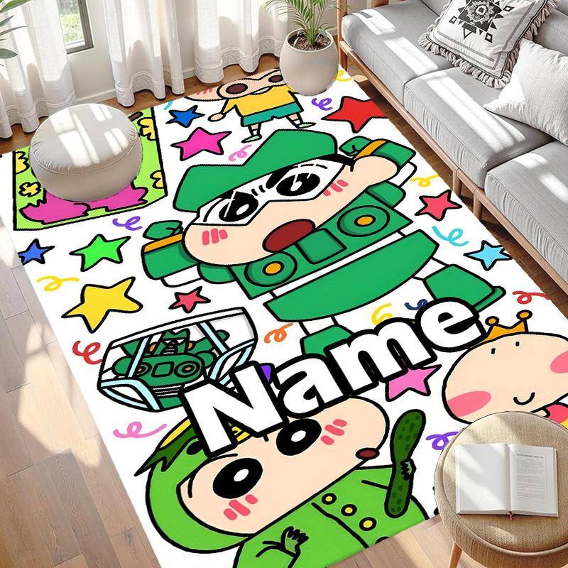 Custom Name Personalized Crayon Shin Print Carpet, Versatile Home Decor Rug, for Playroom, Apartment, Balcony, Entryway, Hallway Gift