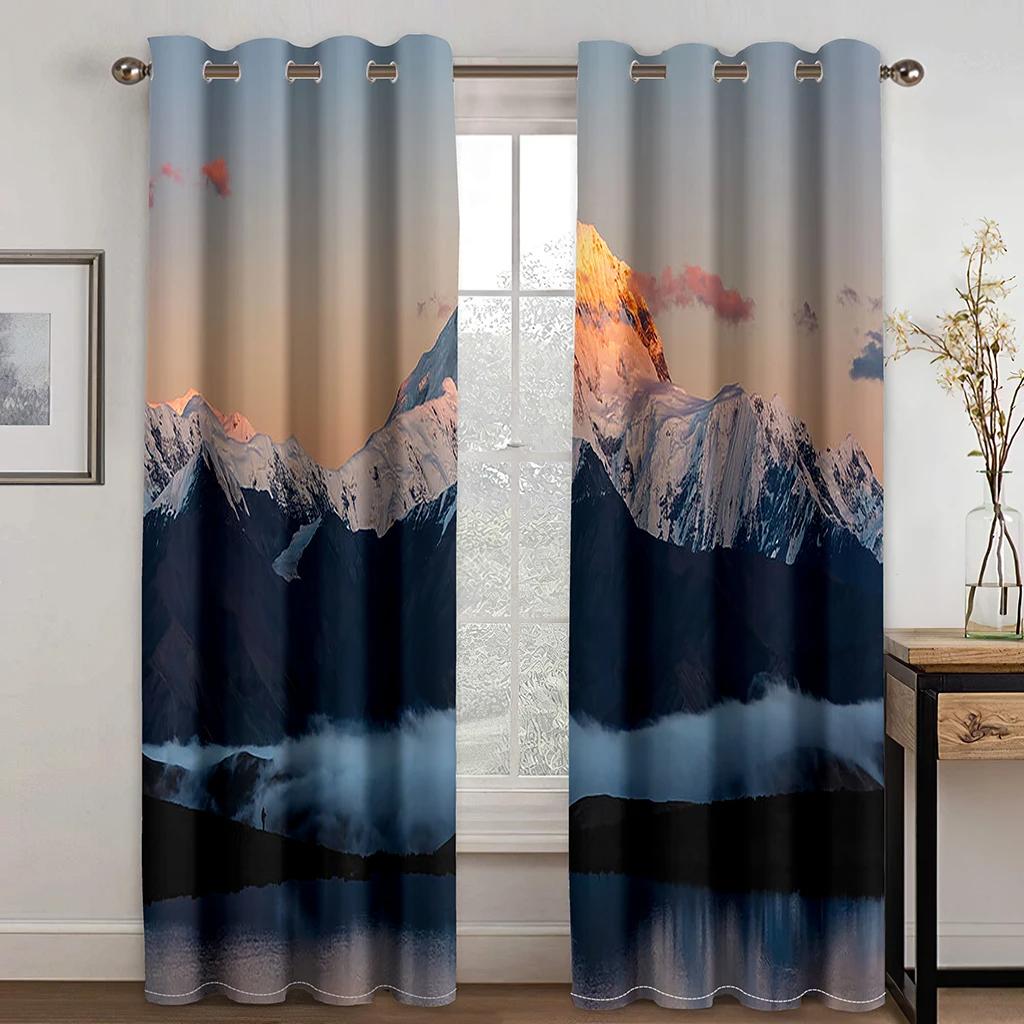 Natural Scenery Pattern High Shading Curtain Snow Mountain Lake Forest Cloud Sun Waterfall Drape for Bedroom Hotel Curtain New