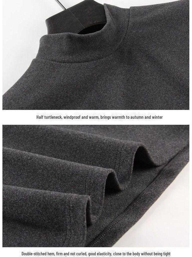 Мужская немецкая бархатная термофутболка с длинным рукавом: Воротник средней высоты, двухсторонний бархат, эластичная ткань, модная одежда на осень-зиму.