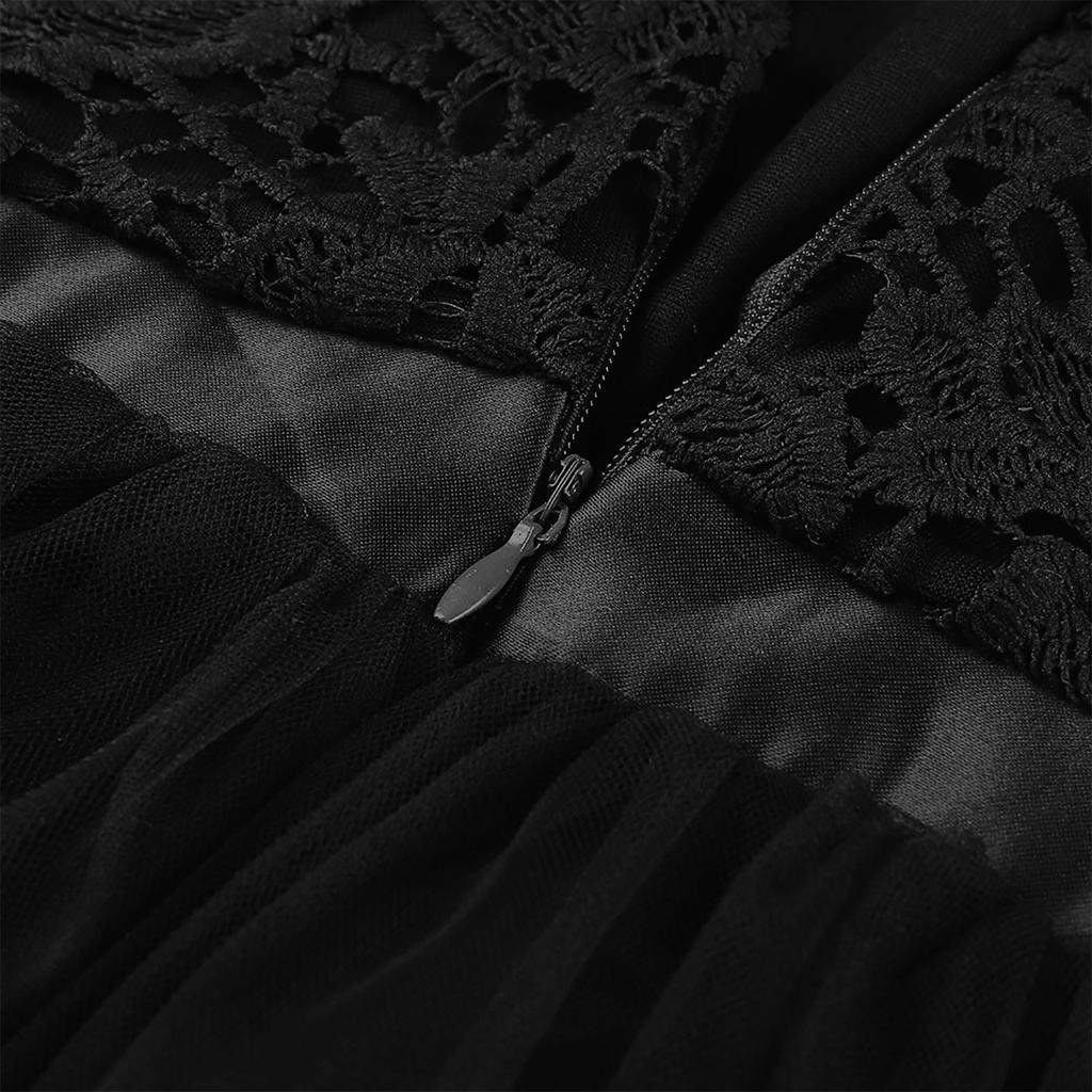 Женское летнее повседневное однотонное вечернее платье трапециевидной формы с круглым вырезом и молнией сзади со средними рукавами и кружевной сеткой