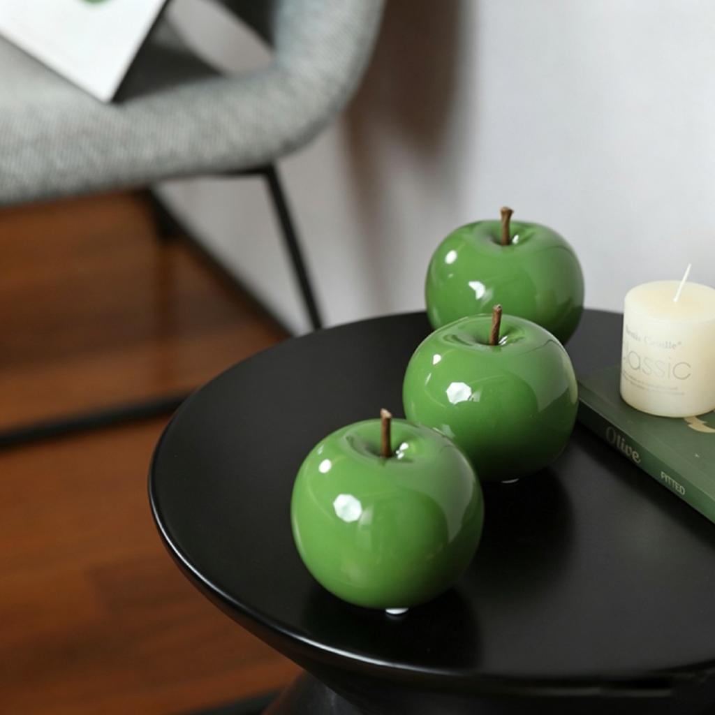 Decorative Apples Figurine Modern Tabletop Collectible Figurine Ceramic Apples Statue for Living Room Office Shelf Cabinet