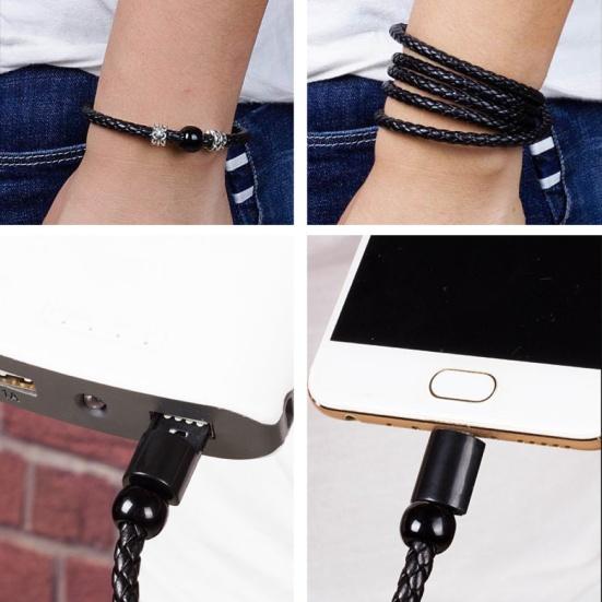Плетеный браслет из искусственной кожи Кабель для зарядки Micro USB Type-C Шнур синхронизации данных