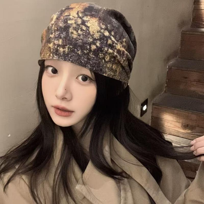 Wasteland style retro plaid heap hat women's spring and summer thin hot girl fashionable headhat showing face small pullover hat cold hat