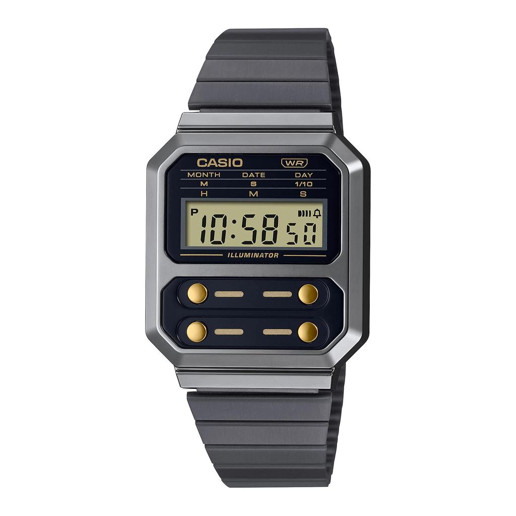 CASIO A100WEGG-1A2 retro design digital watch men's international model black x gold