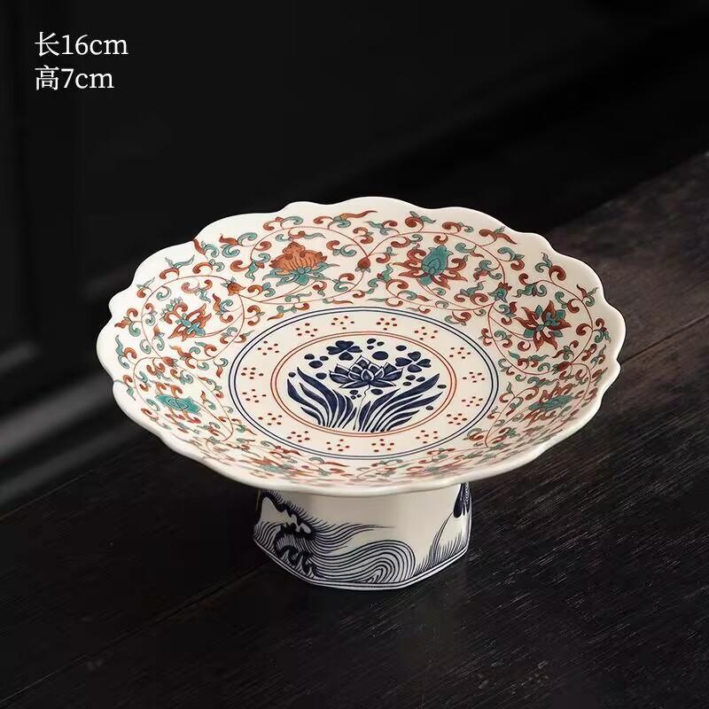 Китайская фруктовница для дома гостиной журнального столика закусок высокая тарелка керамическая национальный стиль тарелка для угощений сервировочная тарелка
