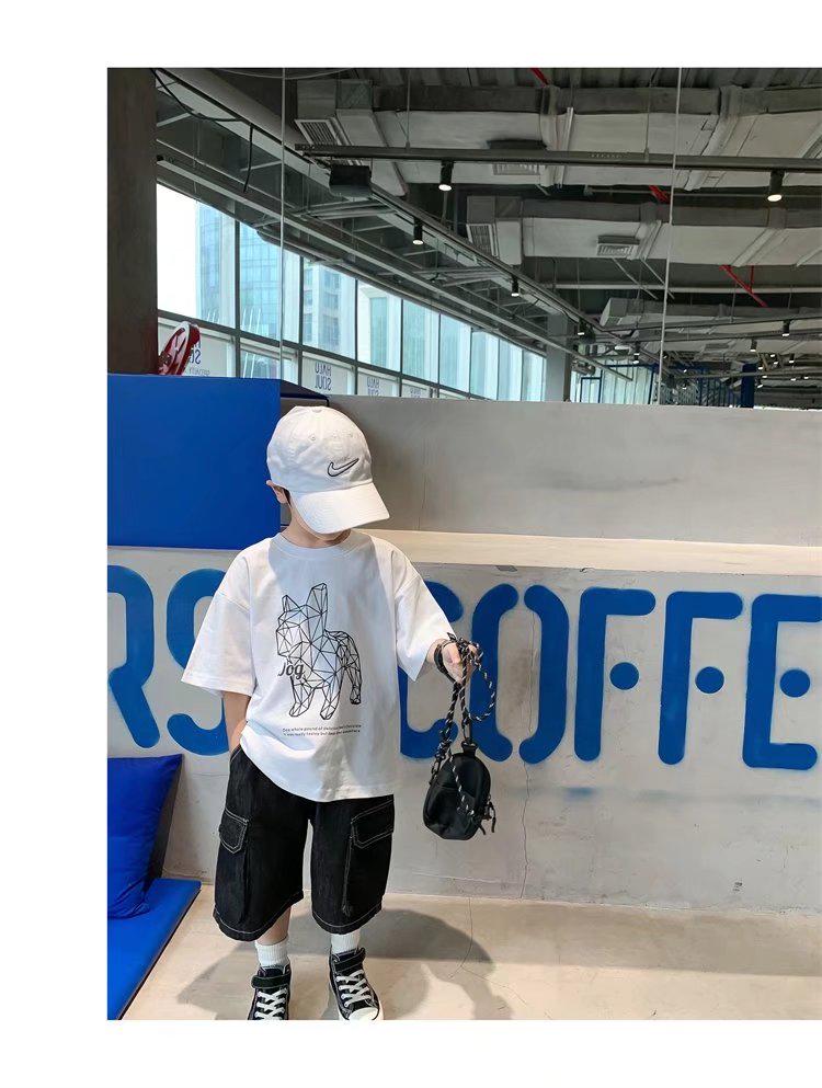 Детская повседневная футболка с коротким рукавом: Летний топ для мальчиков в корейском стиле с круглым вырезом